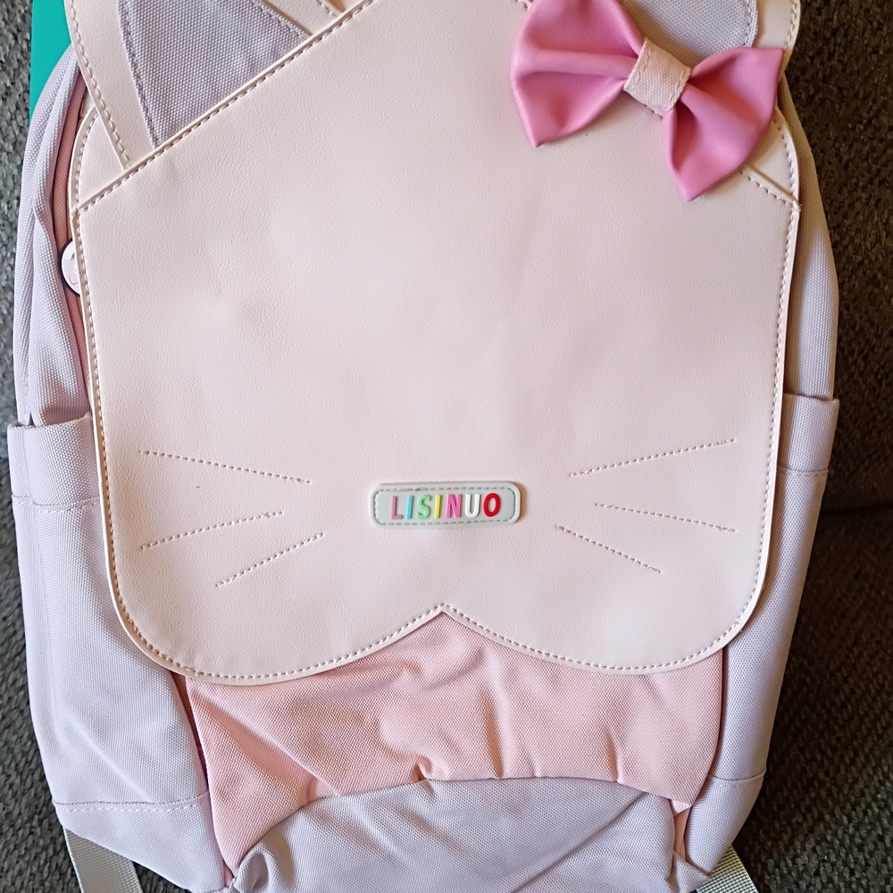 LISINUO Girl’s Backpack Kitten School Bag Aesthetic Bookbag with Charm